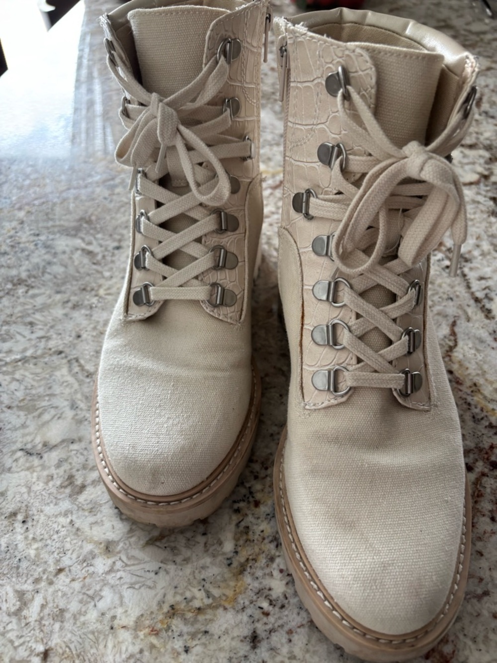 Dolce Vita Cream Lace-Up Combat Boots